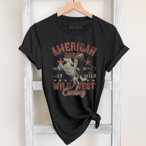 American Rodeo Graphic Tee, Rodeo Graphic Shirt, Wild West Cowboy Shirt - Picture 3 of 4